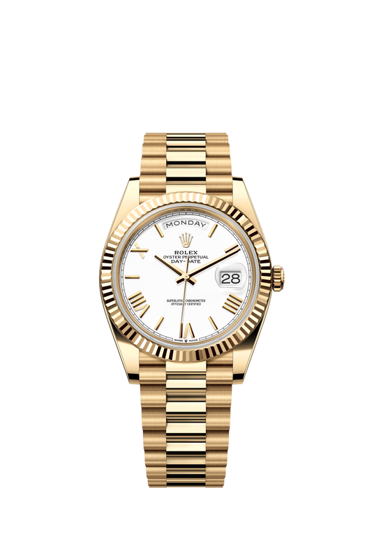 2025 Smartwatch Day-Date 128238 Gold model with white dial